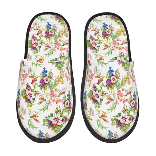 Kuilepa Hausschuhe mit Vogel- und Blumendruck, flauschig, für drinnen und draußen, für den Winter von Kuilepa