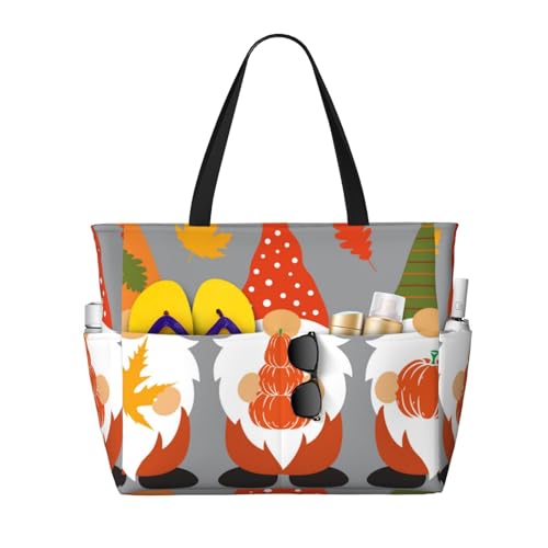 Kuilepa Hello Fall Gnomes Print Strand Pool Tasche Tragetasche für Damen Große Gym Tote Carry On Bag für Wochenendreisen Wasserdicht von Kuilepa