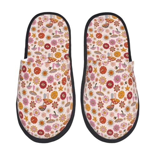 Kuilepa Herbst-70er-Jahre, grooviger Hippie-Druck, flauschiger Slipper, für drinnen und draußen, Winterhausschuhe, Schwarz, 6-8.5 Women/6-8 Men von Kuilepa