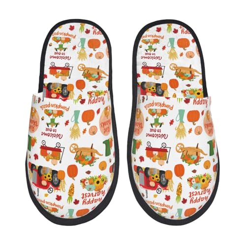 Kuilepa Herbst-Farm-Kürbis-Druck, flauschige Slipper, für drinnen und draußen, Winterhausschuhe, Schwarz, 6-8.5 Women/6-8 Men von Kuilepa