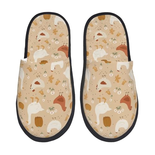 Kuilepa Herbst- und Thanksgiving-Druck für Damen, flauschige Slipper, für drinnen und draußen, Winterhausschuhe, Schwarz, 6-8.5 Women/6-8 Men von Kuilepa