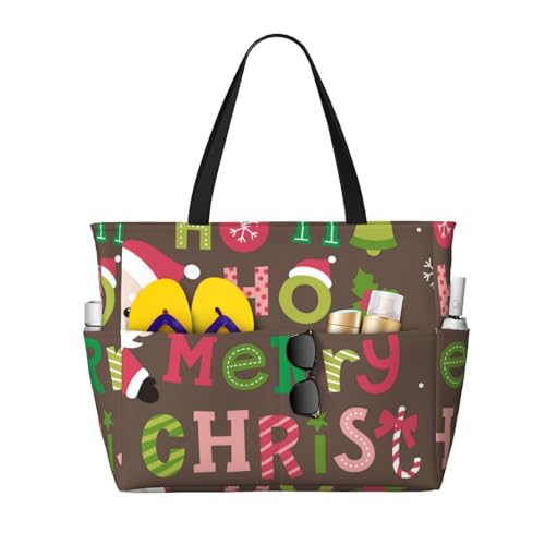 Kuilepa Ho Ho Ho Frohe Weihnachten Druck Strand Pool Tasche Tragetasche für Damen Große Gym Tote Carry On Bag für Wochenendreisen, wasserdicht, Schwarz, Einheitsgröße von Kuilepa
