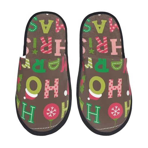 Kuilepa Ho Ho Ho Frohe Weihnachten Print Damen Hausschuhe Fuzzy Slip On Indoor Outdoor Winter Haus Hausschuhe, Schwarz, 6-8.5 Women/6-8 Men von Kuilepa