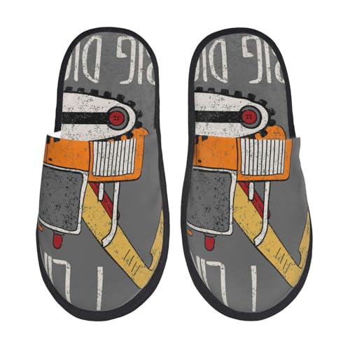 Kuilepa I Like Big Digger Damen-Hausschuhe, flauschig, für drinnen und draußen, Schwarz, 6-8.5 Women/6-8 Men von Kuilepa