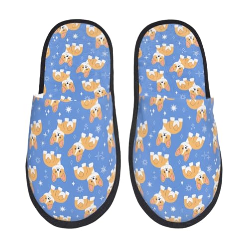 Kuilepa Kawaii Corgi-Print Damen Hausschuhe Fuzzy Slip On Indoor Outdoor Winter Haus Hausschuhe, Schwarz, 6-8.5 Women/6-8 Men von Kuilepa