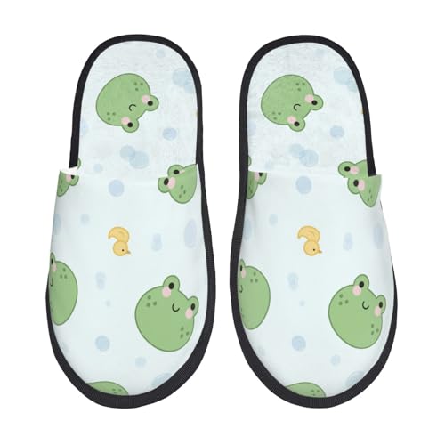 Kuilepa Kawaii Frösche Damen Hausschuhe flauschige Schlupfschuhe für drinnen und draußen, Schwarz, 6-8.5 Women/6-8 Men von Kuilepa