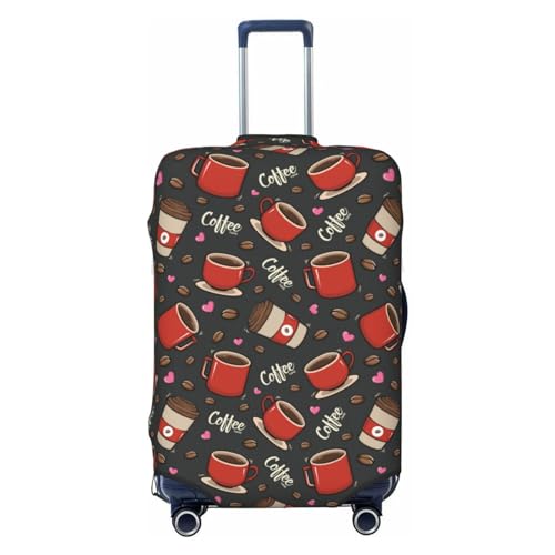 Kuilepa Kofferüberzüge mit Kaffeebecher-Aufdruck, elastisch, waschbar und dehnbar, kratzfest, passend für Gepäck von 45,7 - 81,3 cm, kein Gepäck im Lieferumfang enthalten, Schwarz , L von Kuilepa