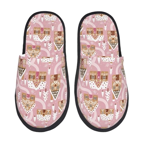 Kuilepa Lebkuchenhäuser Print Damen Hausschuhe Fuzzy Slip On Indoor Outdoor Winter Haus Hausschuhe von Kuilepa