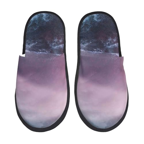 Kuilepa Lighthouse Waves Torrential Rain Print Damen Hausschuhe Fuzzy Slip On Indoor Outdoor Winter Haus Hausschuhe, Schwarz, 6-8.5 Women/6-8 Men von Kuilepa