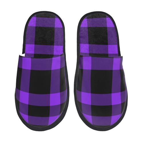 Kuilepa Lila Buffalo Plaid Print Damen Hausschuhe Fuzzy Slip On Indoor Outdoor Winter Haus Hausschuhe von Kuilepa