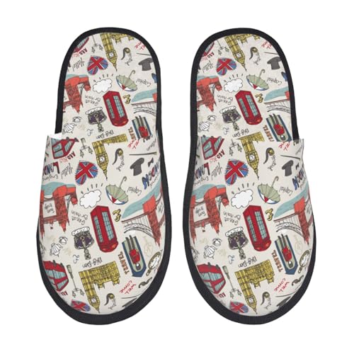 Kuilepa London Wahrzeichen Print Damen Hausschuhe Fuzzy Slip On Indoor Outdoor Winter Haus Hausschuhe von Kuilepa