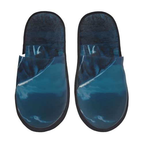 Kuilepa Lonely Night Damen-Hausschuhe, Wolf-Aufdruck, flauschig, für drinnen und draußen, Schwarz, 6-8.5 Women/6-8 Men von Kuilepa