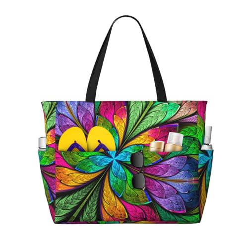 Kuilepa Mehrfarbiger, schöner Blumendruck, Strand-/Pool-Tasche, Tragetasche für Damen, große Sporttasche, Handgepäcktasche für Wochenendreisen, wasserdicht, Schwarz, Einheitsgröße von Kuilepa