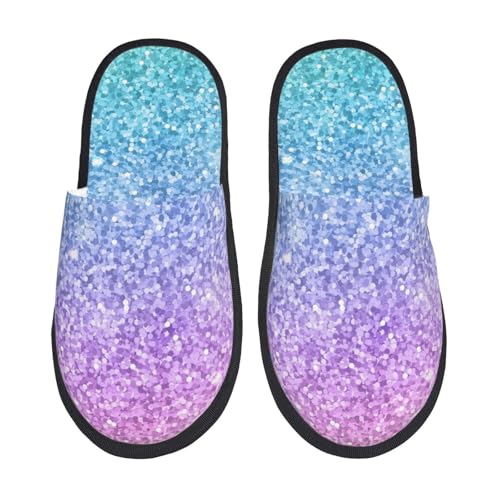 Kuilepa Mehrfarbiger Glitzer-Druck für Damen, flauschige Slipper, für drinnen und draußen, Winterhausschuhe, Schwarz, 6-8.5 Women/6-8 Men von Kuilepa