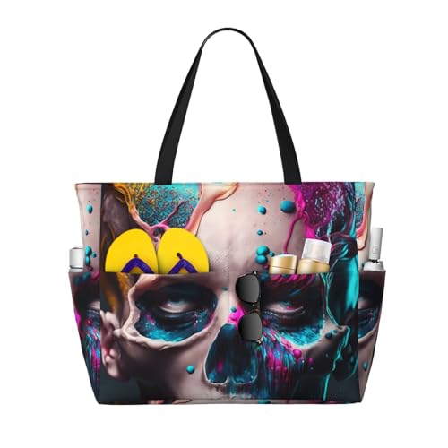 Kuilepa Moderne abstrakte bunte Totenkopf-Tasche mit B-Aufdruck, für Damen, große Sporttasche, Tragetasche für Wochenendreisen, wasserdicht von Kuilepa