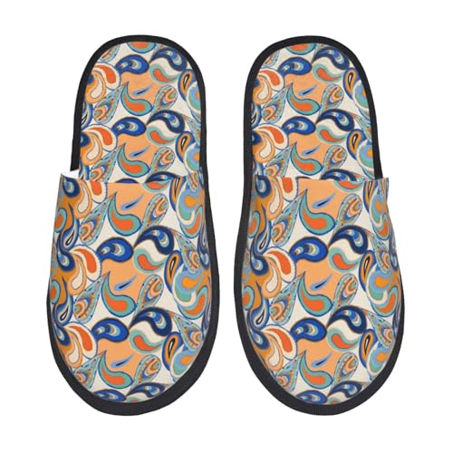 Kuilepa Modischer Paisleymuster, flauschiger Slipper, für drinnen und draußen, Winterhausschuhe, Schwarz, 6-8.5 Women/6-8 Men von Kuilepa
