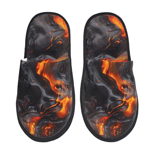 Kuilepa Molten Lava Damen Hausschuhe mit abstraktem Fließdruck, flauschig, für drinnen und draußen, Winter, Schwarz, 6-8.5 Women/6-8 Men von Kuilepa