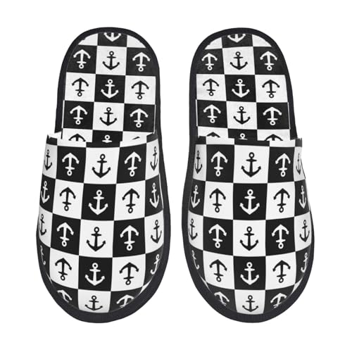 Kuilepa Nautical Anchors1 Damen-Slipper, flauschig, für drinnen und draußen, Winterhausschuhe von Kuilepa