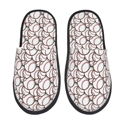 Kuilepa Niedlicher Baseball-Druck für Damen, flauschige Slipper, für drinnen und draußen, Winterhausschuhe, Schwarz, 6-8.5 Women/6-8 Men von Kuilepa