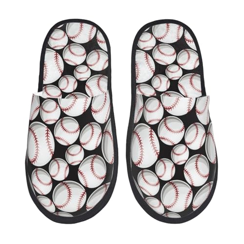 Kuilepa Niedlicher Baseball-Druck für Damen, flauschige Slipper, für drinnen und draußen, Winterhausschuhe von Kuilepa