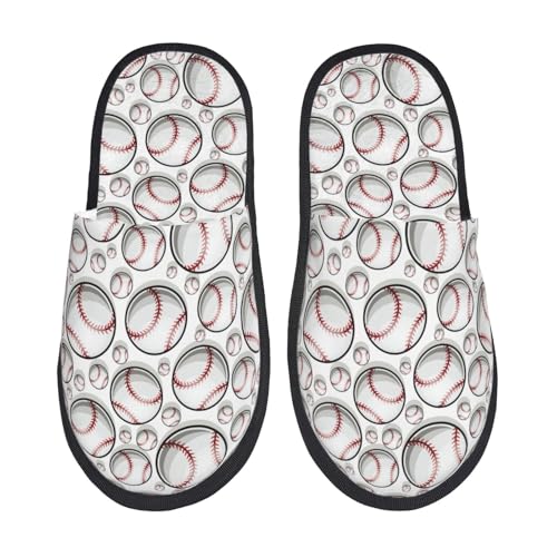 Kuilepa Niedlicher Baseball-Druck für Damen, flauschige Slipper, für drinnen und draußen, Winterhausschuhe von Kuilepa