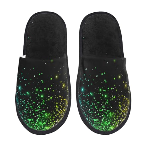 Kuilepa Night Rainbow Sparkles Print Damen Hausschuhe Fuzzy Slip On Indoor Outdoor Winter Haus Hausschuhe, Schwarz, 6-8.5 Women/6-8 Men von Kuilepa