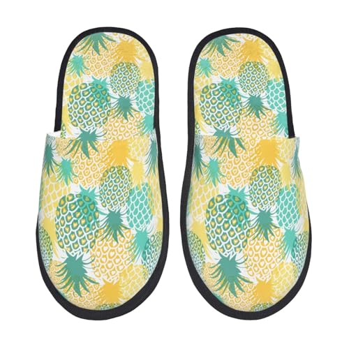 Kuilepa Pineapples1 Damen-Slipper, flauschig, für drinnen und draußen, Winterhausschuhe, Schwarz, 6-8.5 Women/6-8 Men von Kuilepa