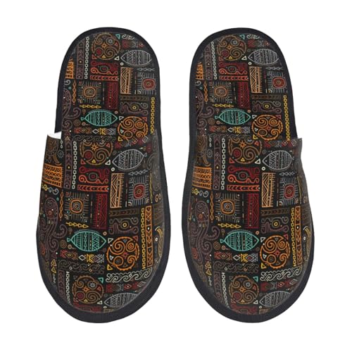 Kuilepa Polynesische Schildkröten-Druck, flauschige Schlupfschuhe, für drinnen und draußen, Winterhausschuhe, Schwarz, 6-8.5 Women/6-8 Men von Kuilepa