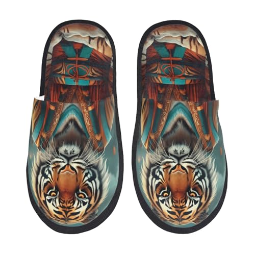 Kuilepa Pond Meditating Tiger Print Damen Pantoffeln Fuzzy Slip On Indoor Outdoor Winter Haus Hausschuhe, Schwarz, 6-8.5 Women/6-8 Men von Kuilepa