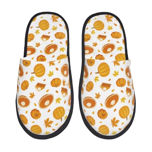 Kuilepa Pumpkin Maple Leaves Print Damen Hausschuhe Fuzzy Slip On Indoor Outdoor Winter Haus Hausschuhe, Schwarz, 6-8.5 Women/6-8 Men von Kuilepa