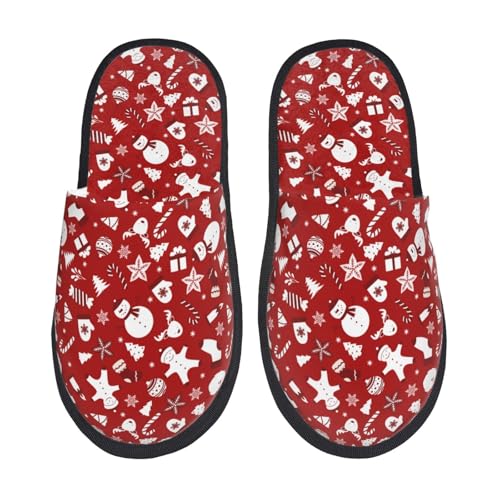 Kuilepa Red Christmas Cheer Print Damen Hausschuhe Fuzzy Slip On Indoor Outdoor Winter House Slippers, Schwarz, 6-8.5 Women/6-8 Men von Kuilepa