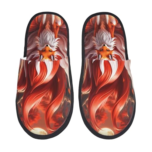 Kuilepa Red Leaf Flame Fox Damen Hausschuhe Fuzzy Slip On Indoor Outdoor Winter Haus Hausschuhe, Schwarz, 6-8.5 Women/6-8 Men von Kuilepa