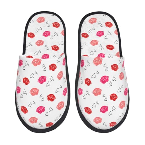 Kuilepa Red Lips 1 Damen-Slipper, flauschig, für drinnen und draußen, Winterhausschuhe von Kuilepa