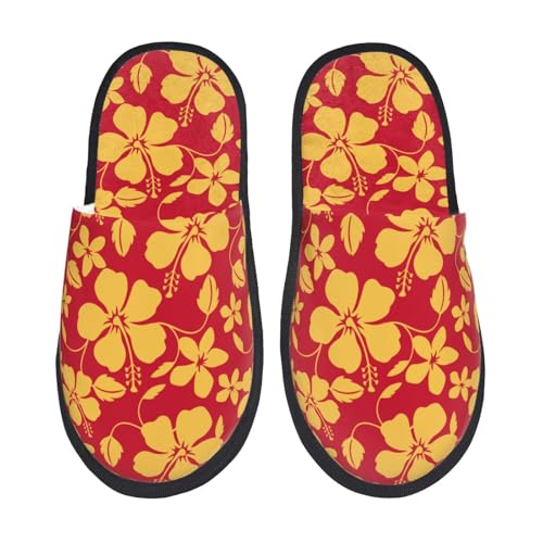 Kuilepa Rote Vintage-Blumendruck, flauschige Slipper, für drinnen und draußen, Winterhausschuhe von Kuilepa