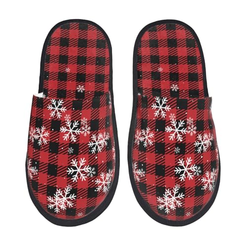 Kuilepa Roter Buffalo Plaid Print Damen Hausschuhe Fuzzy Slip On Indoor Outdoor Winter Haus Hausschuhe, Schwarz, 6-8.5 Women/6-8 Men von Kuilepa