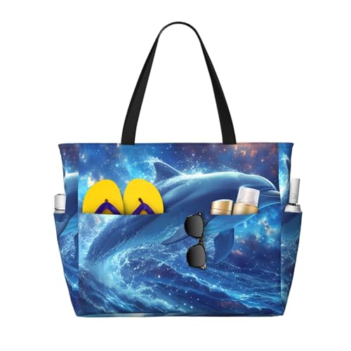 Kuilepa Schöne Tragetasche für Damen, Motiv: Ozean, Delfin-Druck, für Damen, große Sporttasche, Tragetasche für Wochenendreisen, wasserdicht, Schwarz, Einheitsgröße von Kuilepa