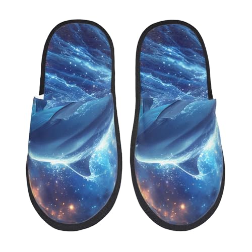 Kuilepa Schöner Ozean-Delfin-Druck, flauschiger Slipper, für drinnen und draußen, Winterhausschuhe, Schwarz, 6-8.5 Women/6-8 Men von Kuilepa
