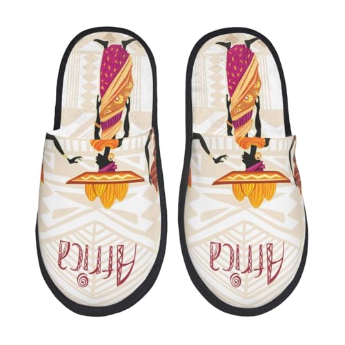 Kuilepa Schwarze afrikanische Frauen-Hausschuhe, flauschig, für drinnen und draußen, Winterhausschuhe, Schwarz, 6-8.5 Women/6-8 Men von Kuilepa