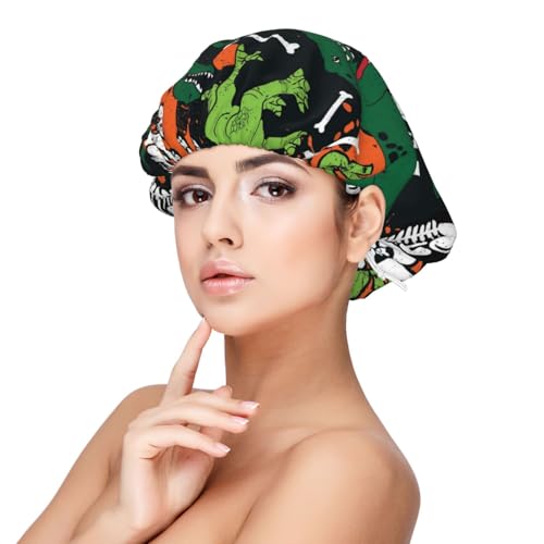 Kuilepa Seidenhaube, Satinhaube für schlafende Frauen und Männer, doppellagige Haarhaube für lockiges Zöpfe, Haar (Dinosaurier-Skelett) von Kuilepa