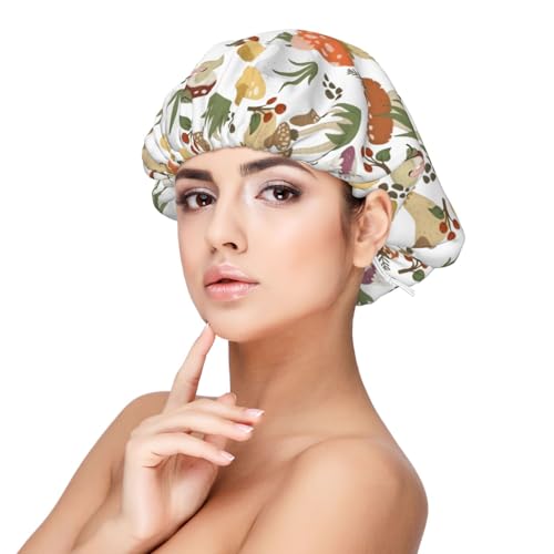 Kuilepa Seidenhaube aus Satin, für schlafende Frauen und Männer, doppellagige Haarhaube für lockiges Zöpfe, Haar (Pilze) von Kuilepa