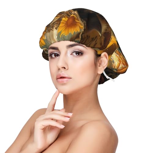 Kuilepa Seidenhaube aus Satin, für schlafende Frauen und Männer, doppellagige Haarhaube für lockiges Zöpfe, Haar (Sonnenblume, Cowboyhut, Kuh) von Kuilepa