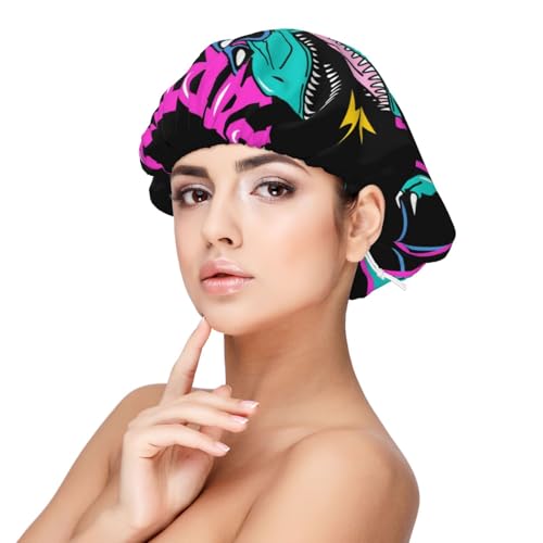 Kuilepa Seidenhaube aus Satin, für schlafende Frauen und Männer, doppellagige Haarhaube für lockiges Zopfhaar (Rex-Dinosaurier mit Sonnenbrille) von Kuilepa