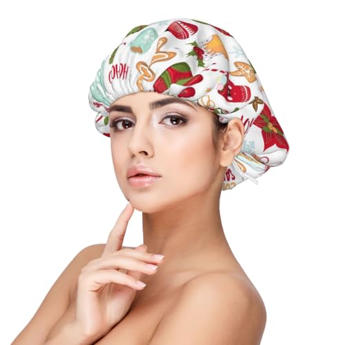 Kuilepa Seidenhaube aus Satin, für schlafende Frauen und Männer, doppellagige Haarhaube für lockiges Zopfhaar (Schneeflocken, Weihnachtsmann) von Kuilepa