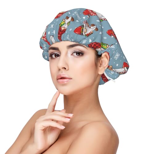 Kuilepa Seidenhaube aus Satin, für schlafende Frauen und Männer, doppellagige Haarhaube für lockiges Zopfhaar (Schneeflocken-Weihnachtswichtel) von Kuilepa