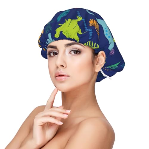 Kuilepa Seidenhaube aus Satin für schlafende Frauen und Männer, doppellagige Haarhaube für lockige Zöpfe, Haare (Dinosaurier) von Kuilepa