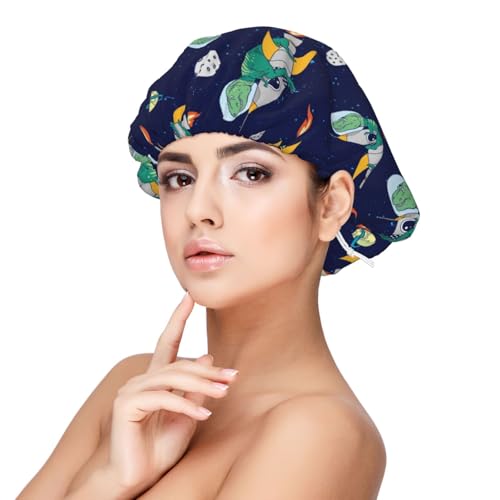 Kuilepa Seidenhaube aus Satin für schlafende Frauen und Männer, doppellagige Haarhaube für lockiges Zöpfe, Haare (Astronauten-Dinosaurier) von Kuilepa
