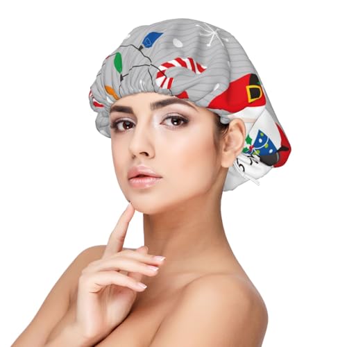 Kuilepa Seidenhaube aus Satin für schlafende Frauen und Männer, doppellagige Haarhaube für lockiges Zöpfe (Merry Christmas Gnome1) von Kuilepa