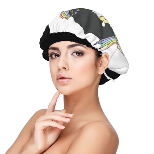 Kuilepa Seidenhaube aus Satin für schlafende Frauen und Männer, doppellagige Haarhaube für lockiges Zopfhaar (Einhorn im Yoga) von Kuilepa