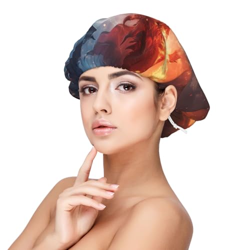 Kuilepa Seidenhaube aus Satin für schlafende Frauen und Männer, doppellagige Haarhaube für lockiges Zopfhaar (Fire Sky Dragon) von Kuilepa