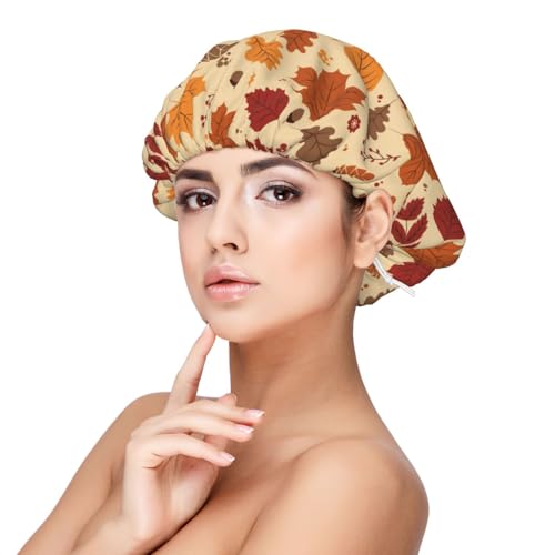 Kuilepa Seidenhaube aus Satin für schlafende Frauen und Männer, doppellagige Haarhaube für lockiges Zopfhaar (Herbstblätter) von Kuilepa